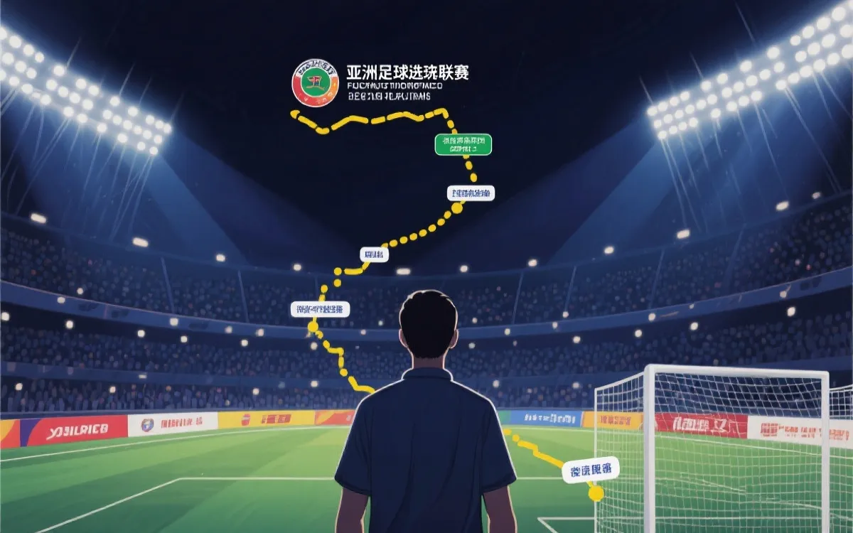 亚洲预选赛竞争氛围插画:球场与路线图式构图,可视化出线之路